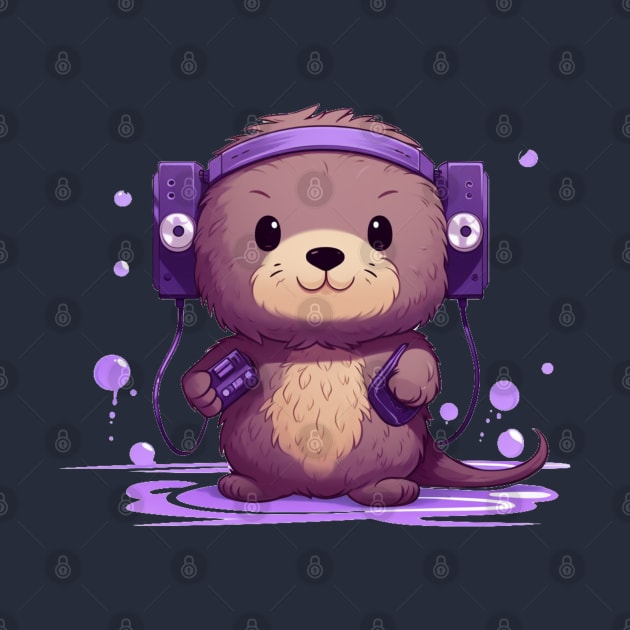 Kawaii sea otter listen music on the Purple tape cassette by MilkyBerry