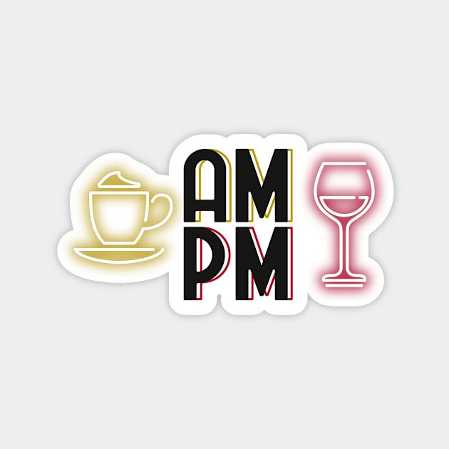 Coffee and Wine AM PM Neon 80's Retro Magnet by Wolfkin Design