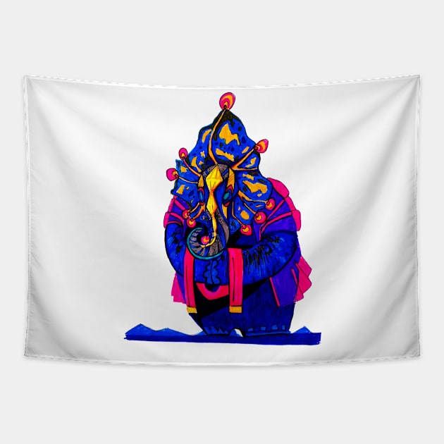 Multicolored elephant illustration Tapestry by MerryDee