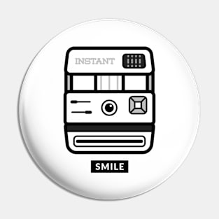 Smile Black and White Instant Retro Camera Pin