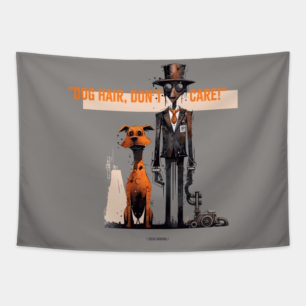 Rustic Haunted Guardian: A Mechanical Man and Spooky Dog Tapestry by i-deas.co