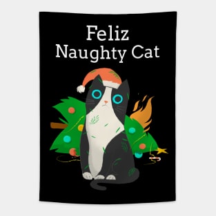 Feliz Naughty Cat Funny Christmas Navidad Tapestry