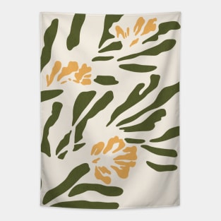 Elegant Earthy Abstract Botanical Yellow Flowers Tapestry