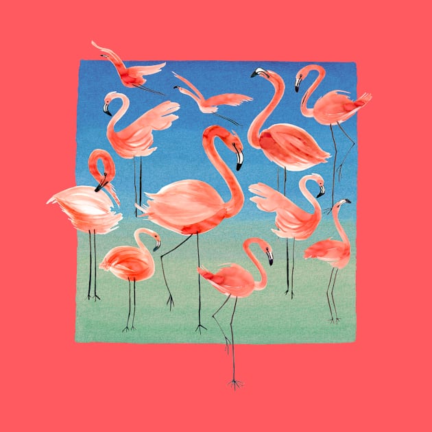 Watercolor Pink Pastel Flamingos by ninoladesign