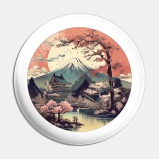 Japanese mountain view in traditional style Pin