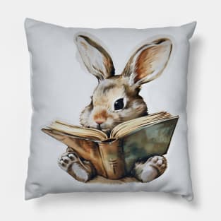 Cute rabbit reading book retro children illustration Pillow
