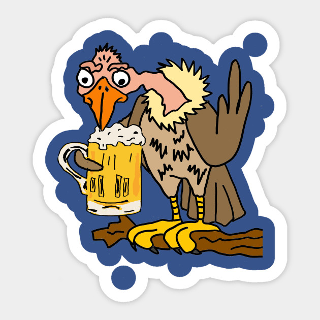 Funny Old Buzzard Drinking Beer Cartoon