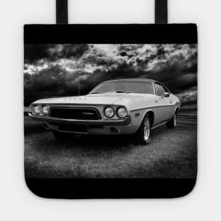 1972 dodge challenger, black and white Tote