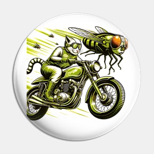 Biker Tabby Cat Riding Chopper Motorcycle Cicadas Pin