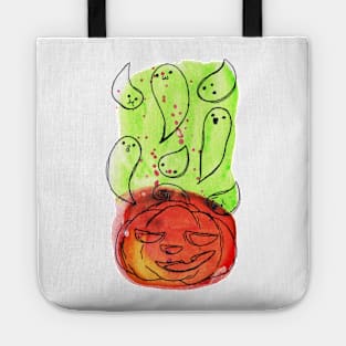 Watercolor Ghosts and Pumpkin Tote