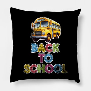 Back to School Yellow School Bus Distressed Pillow