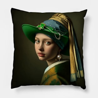 St. Paddy's Pearl: Girl with a Pearl Earring St. Patrick's Day Celebration Pillow