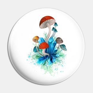 Red Mushroom with Blue Crystals Pin