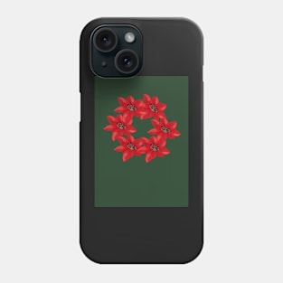 Christmas Poinsettia Wreath on a Dark Green Background Phone Case