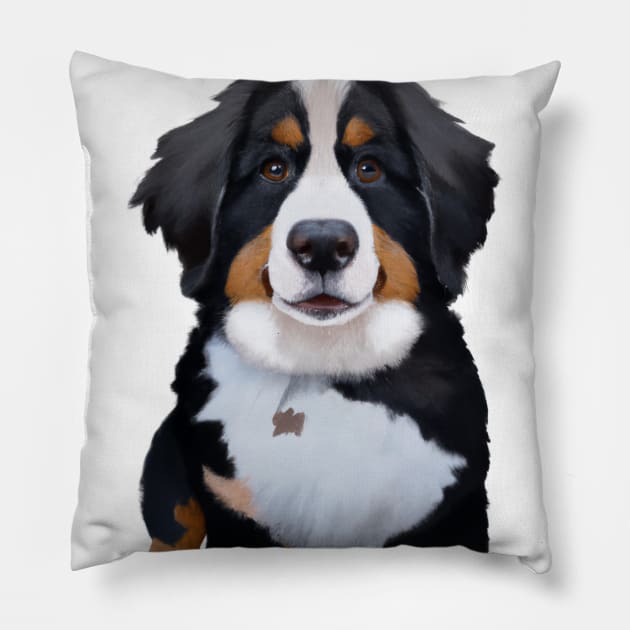 Cute Bernese Mountain Dog Drawing Pillow by Play Zoo