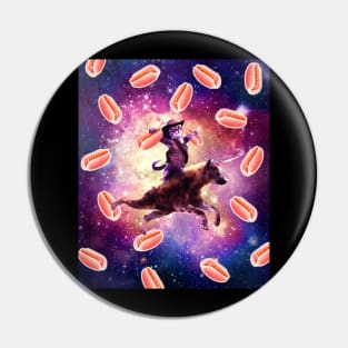 Cowboy Space Cat On Hyena Unicorn - Hot Dog Pin