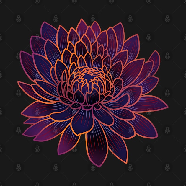 Colorful chrysanthemum or Mums flower drawing - faded orange with purple and blue lines in the petals. by DaveDanchuk