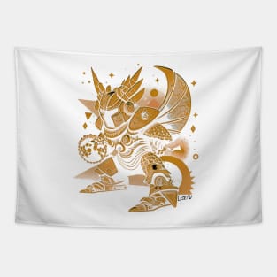 white light metal dragon knight ecopop in gold pattern suit Tapestry