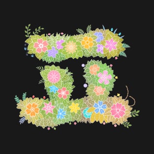 "ㅍ" Floral Letter Hangeul T-Shirt