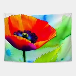 Colorful Digital Watercolor of Red Poppies (MD23Mrl012) Tapestry