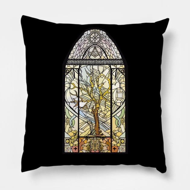 Spring starts the tree stained glass Pillow by Shadowsantos