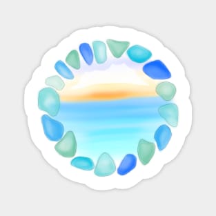 Sea glass and Sunset Ocean Beach Glass Art Logo Magnet