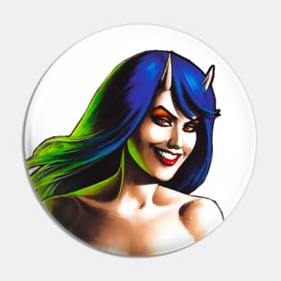 Devilish girl with horns and blue hair Pin