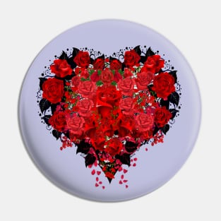 Black Heart Red Roses Pin