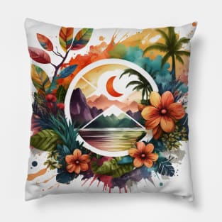 Colorful Tropical T-Shirt Designe Pillow