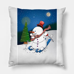 A snowman on skies Pillow