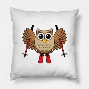 Cute Owl Skiing Cartoon Pillow