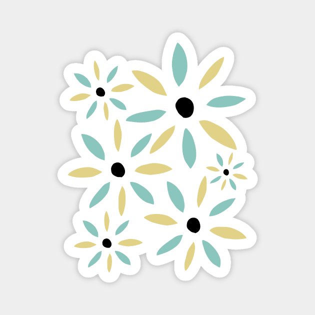 Yellow And Aqua Blue Abstract Retro Flowers Magnet by OrchardBerry