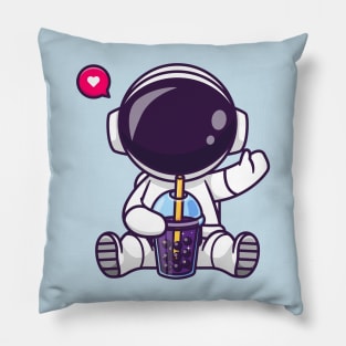 Cute Astronaut Drinking Boba Milk Tea Space Cartoon Pillow