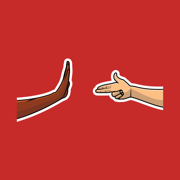 People Hands with Various Gestures Sticker vector illustration. Hands Pointing to an innocent person sticker design logo. People blaming the wrong person who is trying to exculpate himself. by AlviStudio