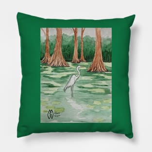 Egret in the swamp Pillow