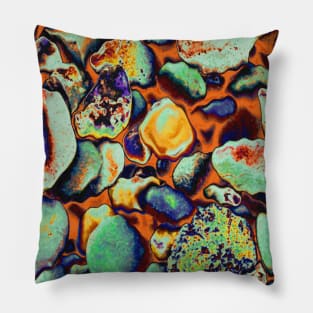 Magic pebbles on a cold beach: psychedelic edit of abstract nature photography Pillow