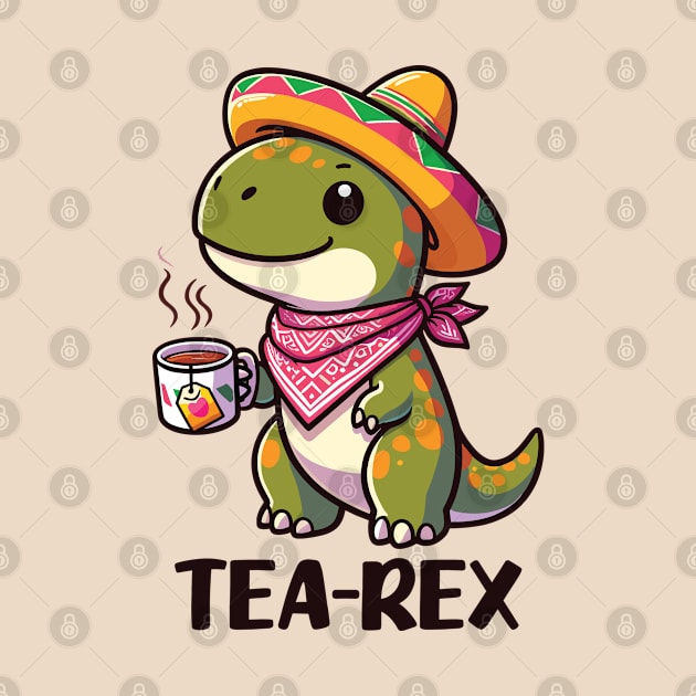 T-Rex: A Funny and Cute Dinosaur Drinking Tea by SweetLog