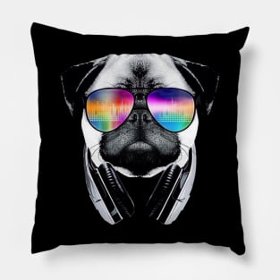 Trippy Pug Dog Wearing Music Equalizer Sunglasses Pillow