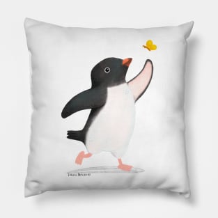 Adelie Penguin and butterfly Pillow