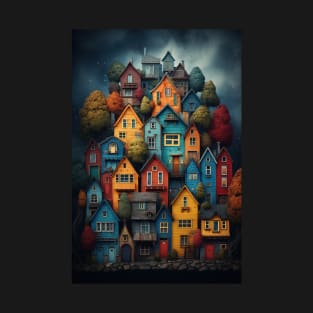 Multicolored Village At Night T-Shirt