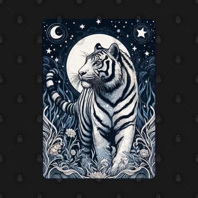 Monochromatic White Tiger In Jungle At Night by TomFrontierArt