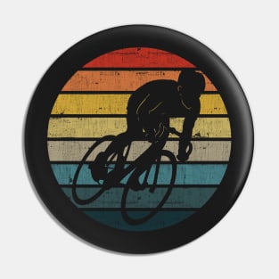 Bicyclist Silhouette On A Distressed Retro Sunset graphic Pin