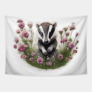 Baby badger in flower Tapestry