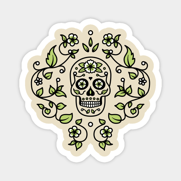 Sugar Skull Floral Vine Motif Magnet by bangtees