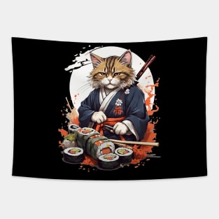 Cool Cat Sushi Art Tapestry