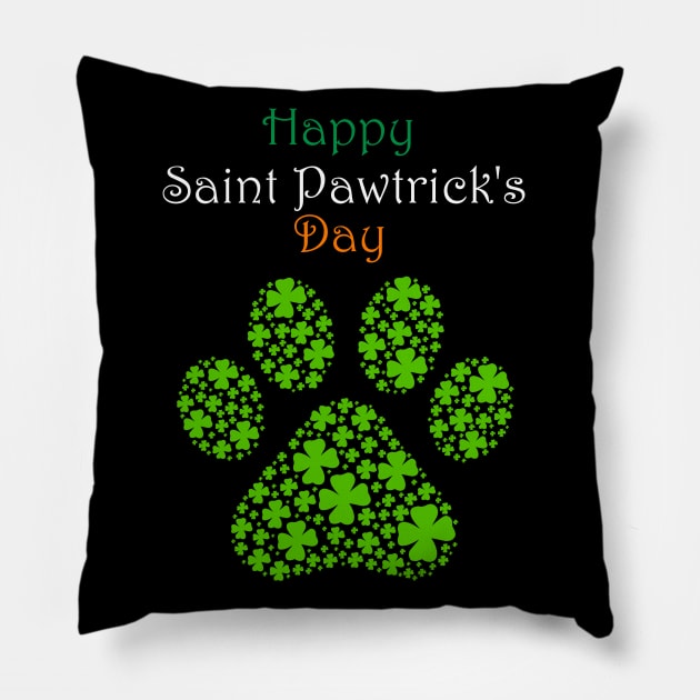 Happy Saint Pawtrick's Day Pawprint Pillow by Art by Deborah Camp