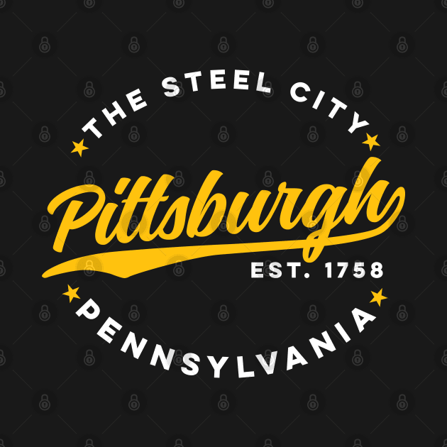 Vintage Pittsburgh Pennsylvania The Steel City USA Black Yellow by DetourShirts