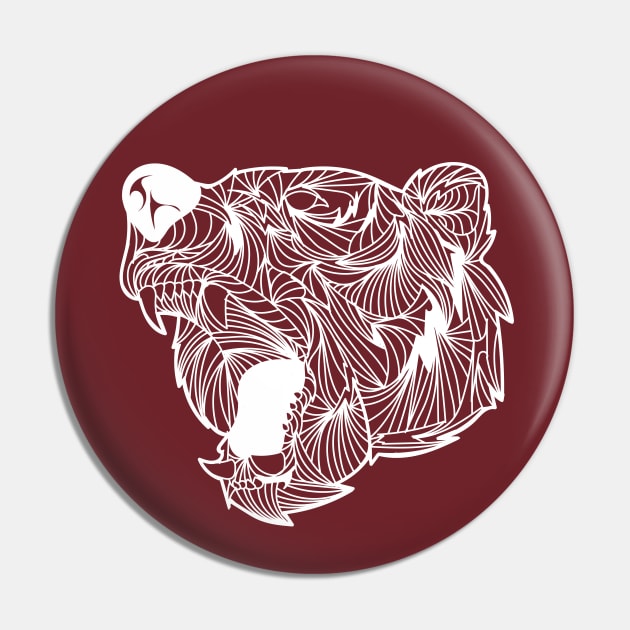 Fiery Bear Scary with Fangs Mandala Black and White Brave Warrior Pin by ActivLife