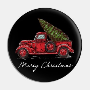 Merry Christmas Retro Vintage Red Truck Pin