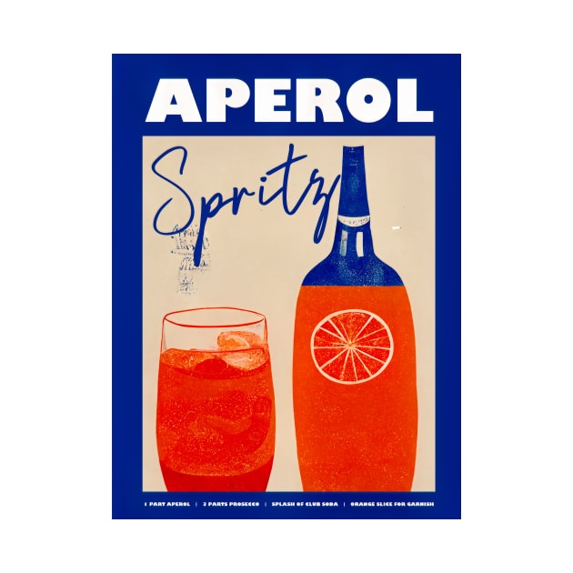 Retro Aperol Spritz Poster Blue & Orange Homebar, Kitchen Bar Prints, Vintage Drinks, Recipe, Wall Art by BetterManufaktur